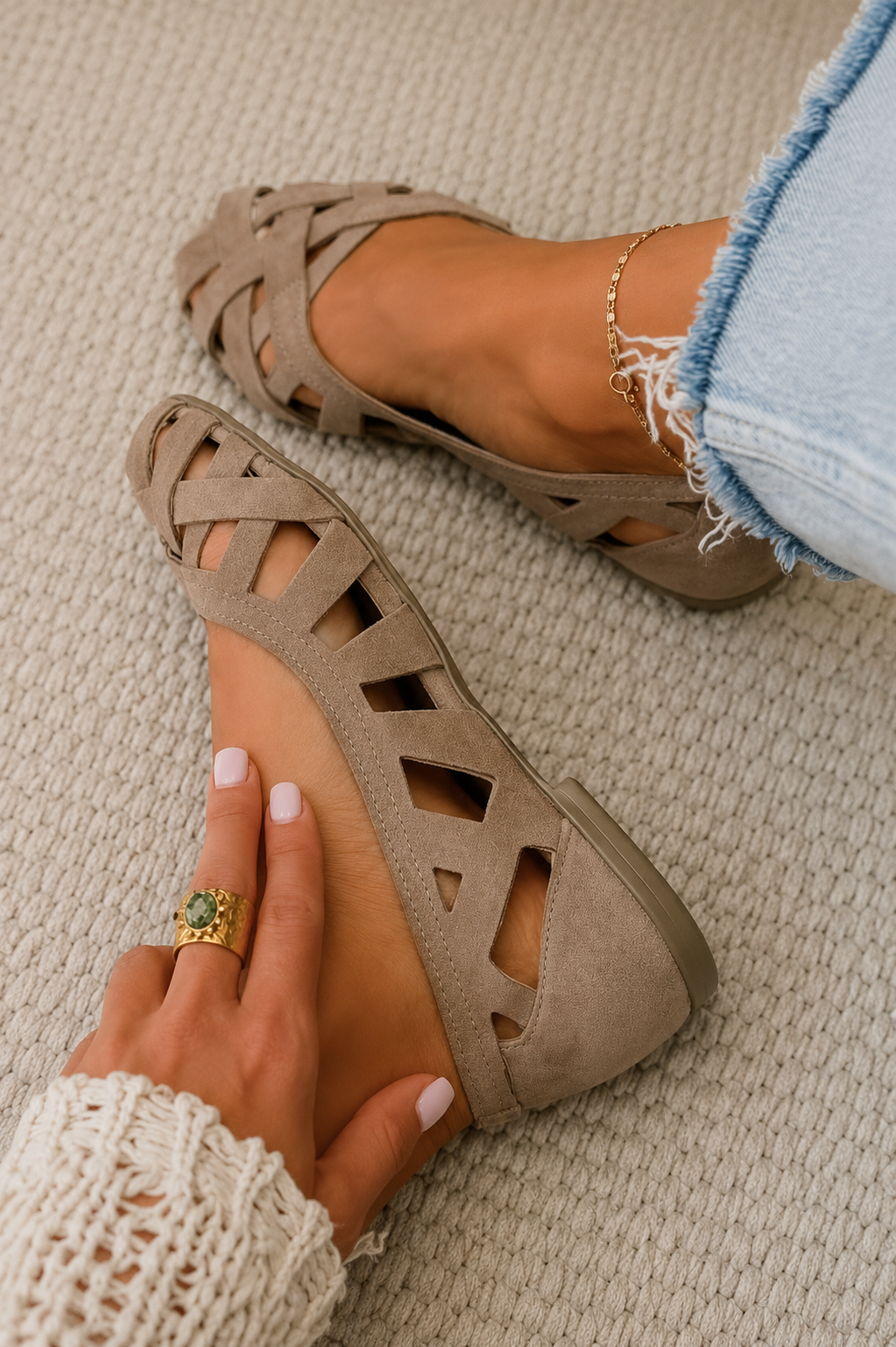 Hina | Sandalias planas con puntera abierta y tejido trenzado