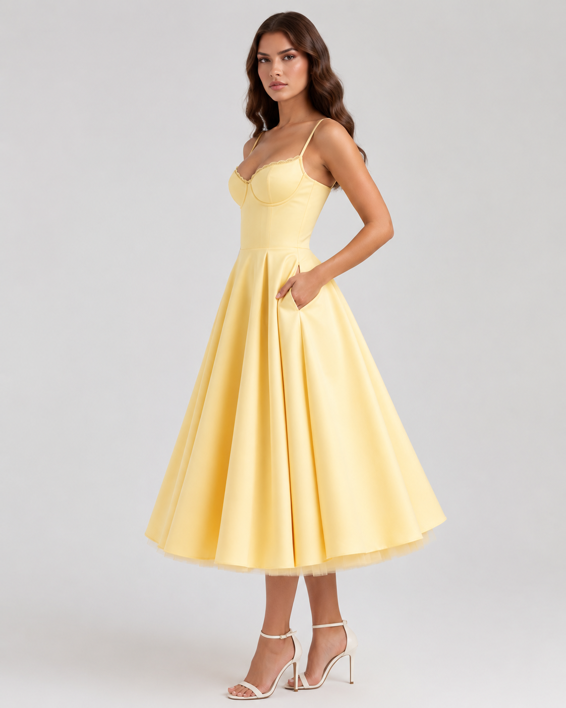 Selene | Vestido midi con capas de tul y bolsillos secretos.