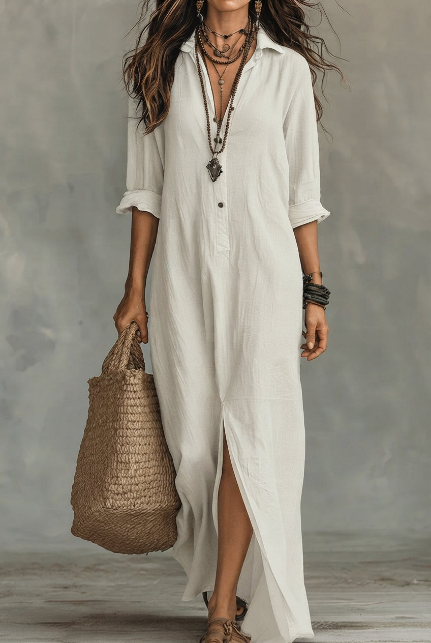 Céline™ | Vestido largo negro con botones