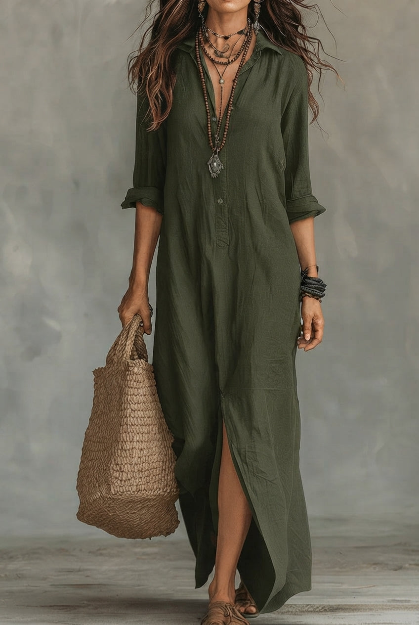 Céline™ | Vestido largo negro con botones